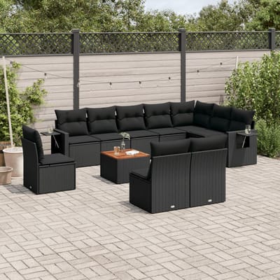 vidaXL - 11-delige - Loungeset - met - kussens - poly - rattan - zwart