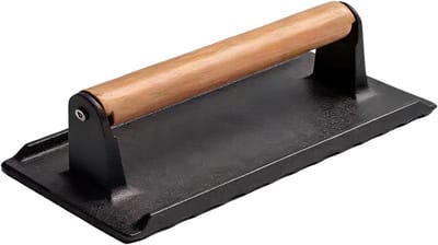 Steak Pers Gietijzer - Burger Smasher Grill - Maaltijden Bereiden - Gelijkmatige Druk - 16x8x8 cm - Zwart
