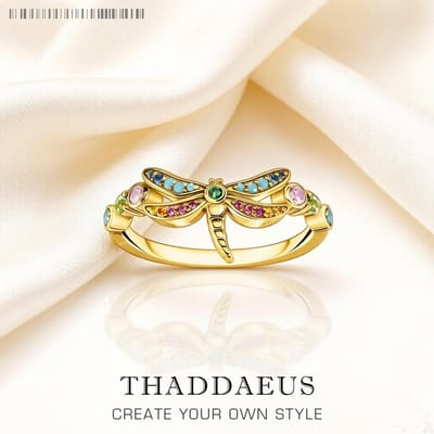 Ring Libelle Met Gekleurde Steentjes Europa Boheemse Sieraden Voor Vrouwen Creatief Cadeau In Koper resizable beige