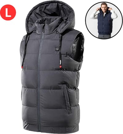 Nivard Verwarmde Bodywarmer - Heated Vest - Elektrische Bodywarmer - Rits Capuchon - Water Afstotend - Oplaadbaar - Maat L - Grijs