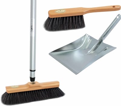 Bezemset bruin/zilver van metaal inclusief telescoopsteel 200 cm voor binnen - Bijpassende stoffer en blik/bezem set