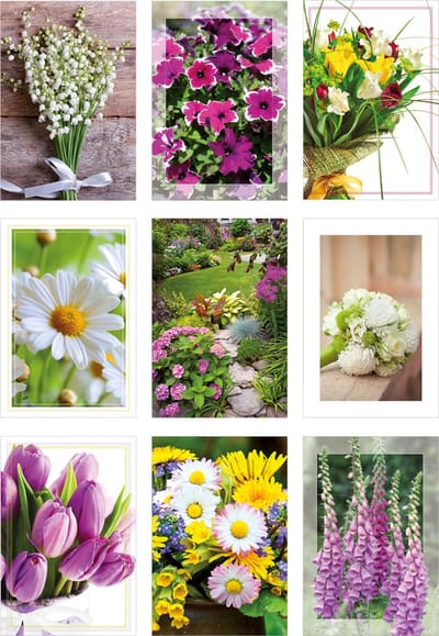 9 Wenskaarten met envelop - MGPcards - Blanco - Bloemen  - 11,5 x 17 cm