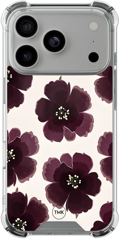 Shockproof hoesje geschikt voor Apple iPhone 17 Pro - Burgundy flowers - Schokbestendig - Verhoogde randen - TPU case - Extra Sterke Back Cover - Bloemen - Transparant, Rood