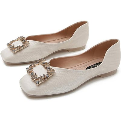 Nieuw Herfst Temperament Strass Vierkante Gesp Platte Enkele Schoenen Dames Zacht Leer Zachte Zool Zwangere Vrouwen Grote Maat Damesschoenen 43 brown