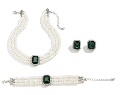 N3 Collecties Elegante strass charme imitatie choker parelketting set met armband voor dames