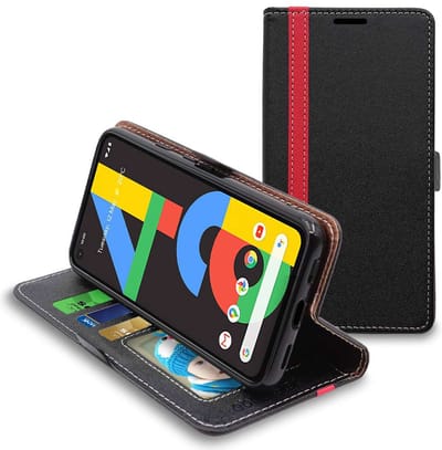 ebestStar - Hoes geschikt voor Google Pixel 4A (Version 4G, NO 5G), Wallet Etui, Book case hoesje, Zwart, Rood