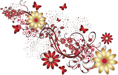 Fotobehang Flowers Butterflies Pattern Red | XXXL - 416cm x 254cm | 130g/m2 Vlies