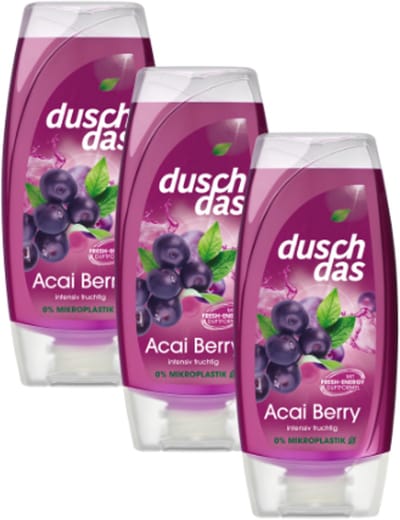Duschdas Douchegel Acai Berry - Voordeelverpakking | 3x 225ml - Acaibes | Verzorgend en Ontspannend - Crèmedouche