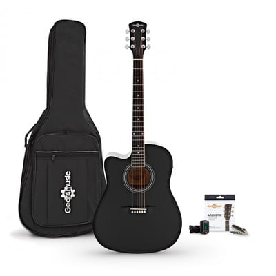 Dreadnought Cutaway Linkshandige Elektro-akoestische Gitaar & Accessoireset van Gear4music, Zwart