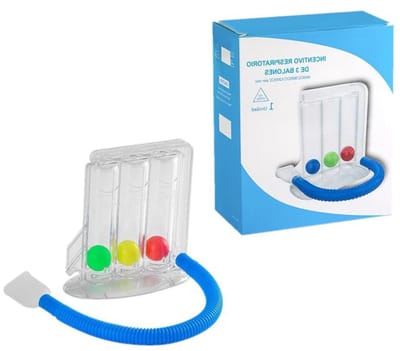 Ademtrainer met kleurrijke ballen voor ademoefeningen en spraaktherapie. Anatomisch ontwerp met 3 kamers en diep ademsysteem.