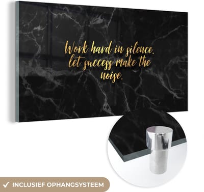 MuchoWow® Glasschilderij 40x20 cm - Schilderij acrylglas - Quotes - Motivatie - Goud - Marmer - Foto op glas - Schilderijen