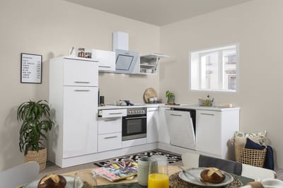Hoekkeuken 260  cm - complete keuken met apparatuur Amanda  - Wit/Wit - soft close - keramische kookplaat - vaatwasser - afzuigkap - oven    - spoelbak