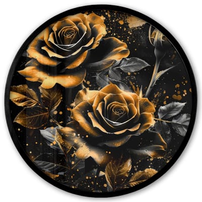 Poster in lijst Rond - Fotolijst 40x40 cm - Posters - Rozen - Goud - Zwart - Bloemen - Modern - Ronde posterlijst zwart - Decoratie - Wanddecoratie woonkamer - Muurdecoratie slaapkamer