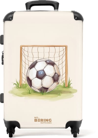 NoBoringSuitcases.com® - Kinderkoffer - Kindertrolley jongen en meisje - Voetbal in een goal - Koffer kind groot - Rolkoffer lichtgewicht - Reiskoffer met 4 wielen - Grote trolley XL - 20 kg bagage