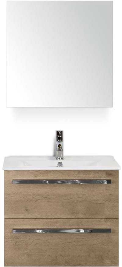 Seville Badmeubelset 60 cm - Natuur Eiken - Keramische Wastafel Wit Enjoy met Spiegelkast