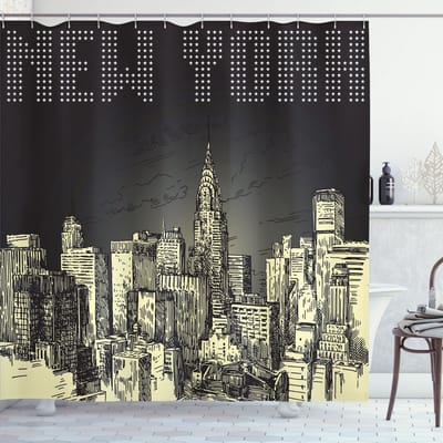 New Bed, Retro Grunge Ontwerp NYC Crème Kunst, Douchegordijn Badkamer Decor Set met Haakjes, 180 cm B 200 cm L