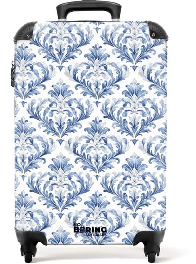 NoBoringSuitcases.com - Koffer - Barok patroon blauw - Past binnen 55x40x20 cm en 55x35x25 cm - Trolley handbagage - Valiezen met wieltjes volwassenen - Reiskoffer op wielen - Rolkoffer lichtgewicht