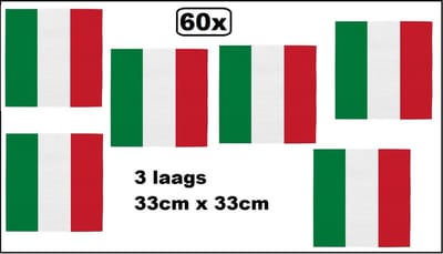 60x Servetten Italie 33cm x 33cm - 3 laags - Luxe Servet diner eten knoeien restaurant Italia BBQ thema feest verjaardag feest
