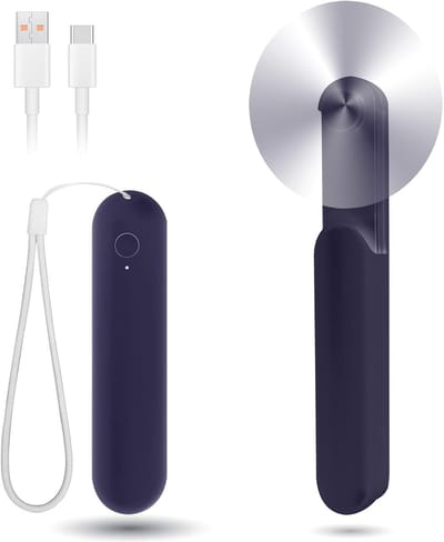 Draagbare Mini Ventilator - Mini Ventilator Oplaadbaar - Hand Ventilator usb - 3 Snelheden - Powerbank - Draadloos - Mini Bureau Waaiers Gezichtsventilator - Stil & Compact - Blauw - Opvouwbaar - Tafelventilator Draadloos - 24 Uur Gebruiksduur