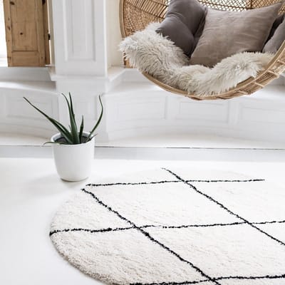 Berber Rond vloerkleed hoogpolig Wit/Zwart - scandinavisch - nea - Rond 160 Ø - (M)