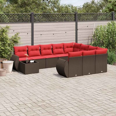 vidaXL - 11-delige - tuinbankset - met - kussens, - bruin - polyrotan