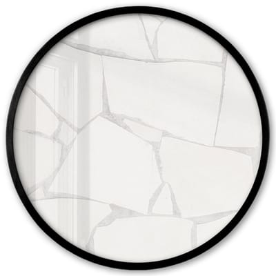 Poster in lijst Rond - Fotolijst 40x40 cm - Posters - Structuur - Steen - Wit - Grijs - Ronde posterlijst zwart - Decoratie - Wanddecoratie woonkamer - Muurdecoratie slaapkamer
