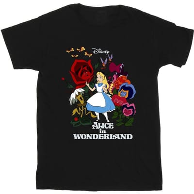 Disney Heren Alice In Wonderland Bloemen T-Shirt (Zwart)