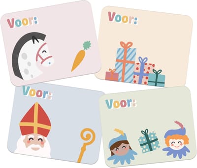 Folat - Naamstickers cadeau Sint en Pieten (50 stuks) - Welkom Sinterklaas - Sinterklaas versiering - Sinterklaas intocht - Sinterklaas en Piet -sinterklaas Cadeautjes