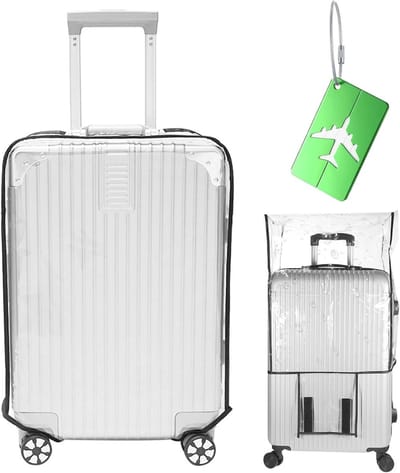 Duurzame en Transparante Kofferbescherming, PVC Beschermhoes met Bagagelabel voor Zakenreizen, Vakanties en Lange Afstanden (61 cm)