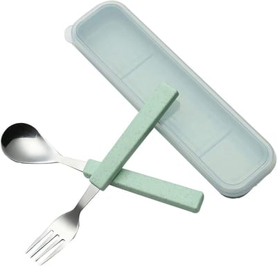 Kinderen Bestekset van 2 Stukken - Roestvrij Staal Tafelgerei met Lepel en Vork - Ideaal voor Thuis en Reizen - Inclusief Opbergtas voor Kinderen