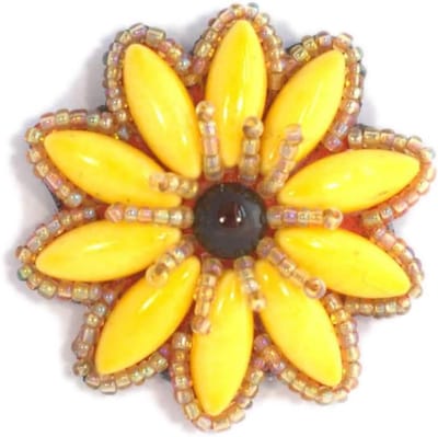 Broche Bloemen - Sieraad - Accessoire - Porselein en Parels - Klein - Bruin en Geel