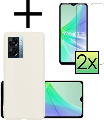 Hoesje - Met 2x Screenprotector - Geschikt voor OPPO A77 - Sterk & Shockproof - Back Cover - Siliconen Case - Telefoon Hoes - Wit