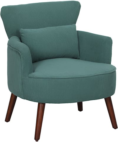 HOMCOM Fauteuil met rugleuning, afgeronde armleuningen, gestoffeerde loungestoel met koordlook, houten poten, voor slaapkamer, woonkamer, tot 120 kg, donkergroen