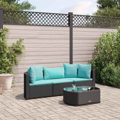 vidaXL - 4-delige - Loungeset - met - kussens - poly - rattan - zwart