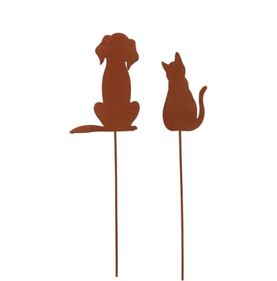 UNUS® Tuinsteker honden katten set van 2 tuindecoratie roestlook metaal tuin terras balkon
