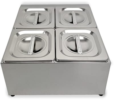 HCB® - Professionele Horeca Bakhouder - 4 x 1/6 GN - RVS / INOX - Incl. gastronorm bakken - Gastronormbak - 40.5x34x20 cm (DxBxH) - 4 kg - 7431