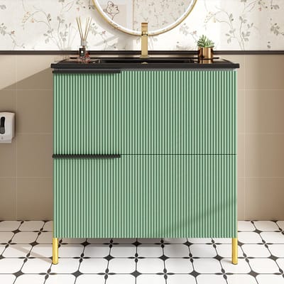 BLACKCOLORS Badkamermeubel met keramische wastafel, enkele wastafel met MDF-lades, staande badkamerorganizer met wastafel, groen