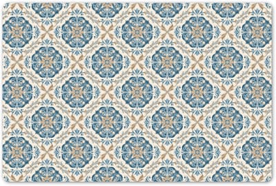 Placemats 45x30 cm - Placemat kunststof - 1 stuk - Tegel - Patroon - Blauw - Goud - Borden onderleggers - Decoratie voor op tafel - Keuken tafeldecoratie accessoires - Vinyl onderlegger - Tafelversiering