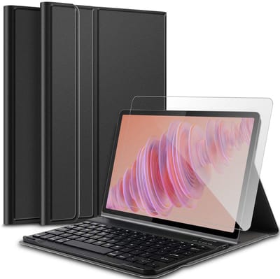 Hoes met toetsenbord geschikt voor Lenovo Tab Plus 11.5 inch 2024 - Screen Protector GlassGuard - Keyboard Book Case Cover Hoesje Zwart & Screenprotector