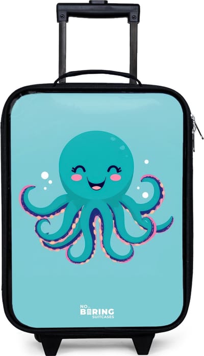 NoBoringSuitcases.com® - Kinderkoffer jongen - Kindertrolley meisje - Octopus - Water - Blauw - Koffer kind lichtgewicht - Reiskoffer trolley voor kinderen - Koffertje met lichtgevende wieltjes - Rolkoffer zwart