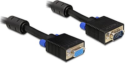 Delock 82565 VGA-kabel SVGA Aansluitkabel VGA-stekker 15-polig, VGA-bus 15-polig 3 m Zwart Met verlengkabel