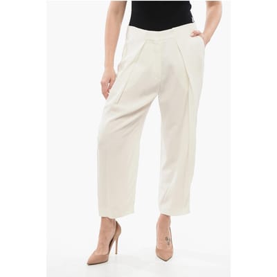 Enkelvoudig geplooide viscose taps toelopende broek in wit