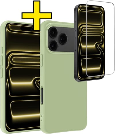 Hoesje - Met Screenprotector - Geschikt voor Apple iPhone 17 Pro Max - Sterk & Shockproof - Back Cover - Siliconen Case - Telefoon Hoes - Telefoonhoesjes - Groen