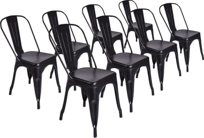 Stapelstoel Vintage Tolix - Set van 8 - Zwart metaal - Stapelbaar