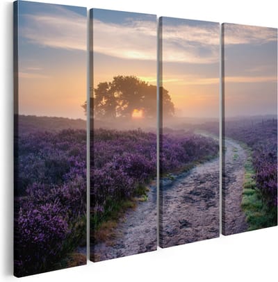 Artaza Canvas Schilderij Vierluik Pad in de Weide van de Veluwe - 160x120 cm - Groot - Wanddecoratie Woonkamer - Schilderijen - Muurdecoratie