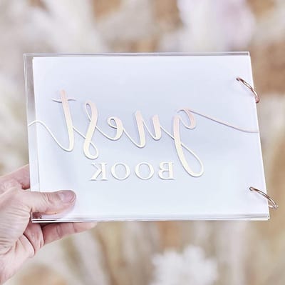 Helder acryl bruiloft gastenboek - Rose goud thema