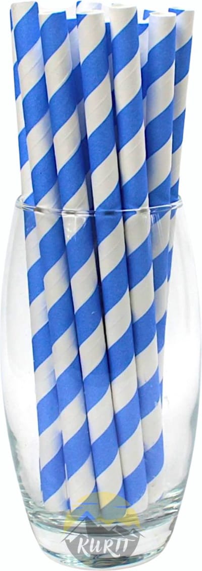 KURTT - Papieren rietjes, 400 stuks, 197x8mm, Cocktailrietjes, geschikt voor feestjes, bruiloften, verjaardagen, bar, restaurant, smoothiebekers, papieren rietjes blauw wit,