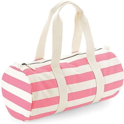 Westford Mill Nautical Barrel Bag WM688 - NATURAL/PINK - 50 x 25 x 25 cm