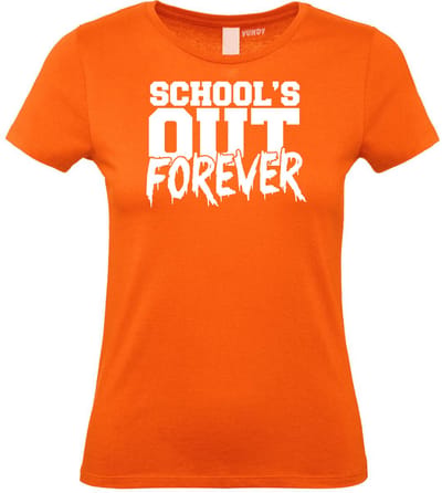 Dames T-shirt School's Out Forever | Geslaagd Cadeau | Afgestudeerd | Diploma | Oranje | maat XS