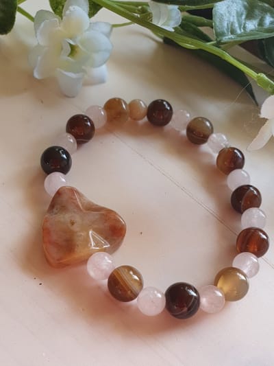 Handgemaakte edelsteen armband van grijze Agaat, Rozenkwarts en Landschap Jaspis